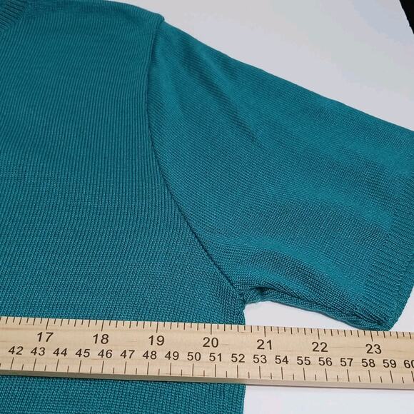 ALFRED DUNNER Spring Sweater Womens Medium Short Sleeve Teal Acrylic EUC - Picture 6 of 7